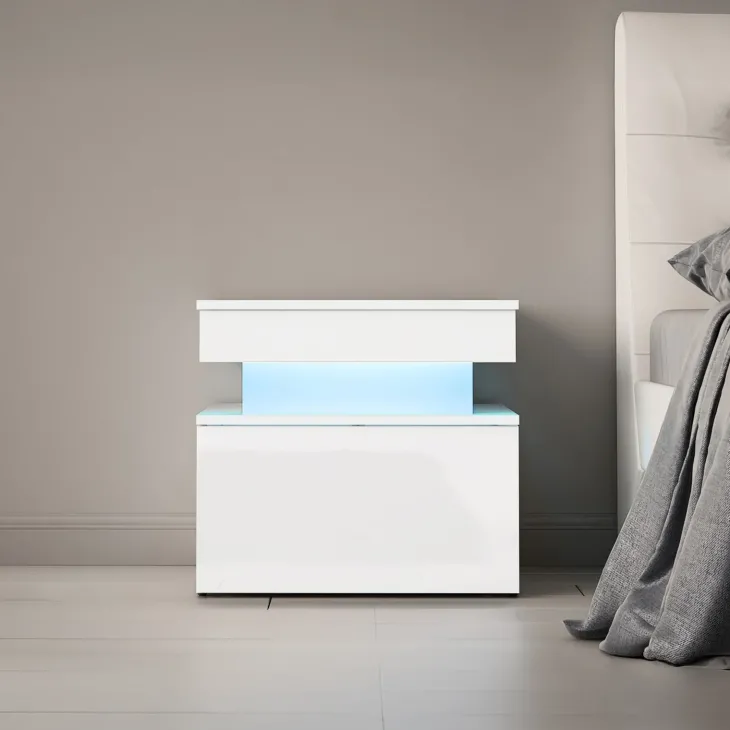 Comodino 55x51h cm 1 cassetto con LED bianco Lumus