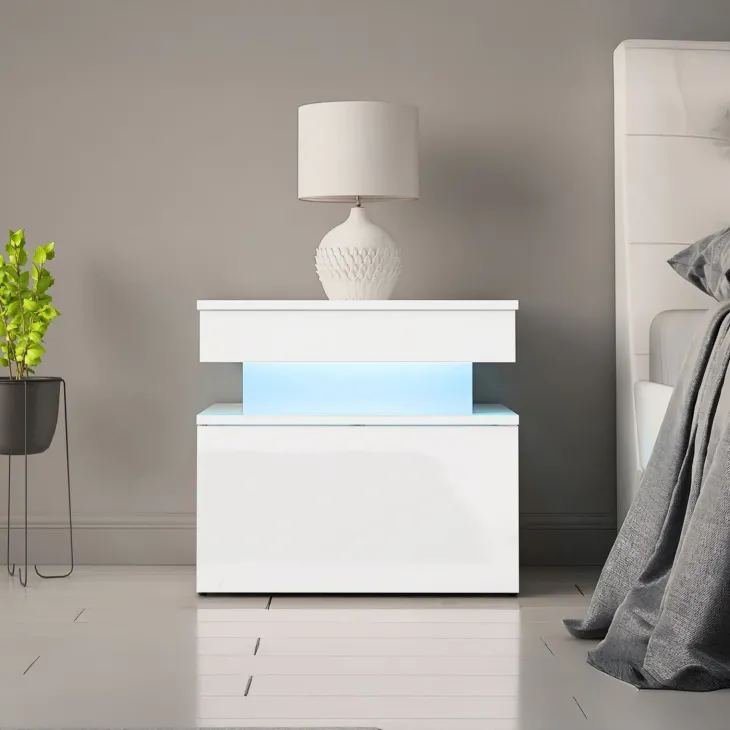 Comodino 55x51h cm 1 cassetto con LED bianco Lumus