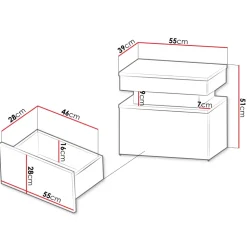 Comodino 55x51h cm 1 cassetto con LED bianco Lumus