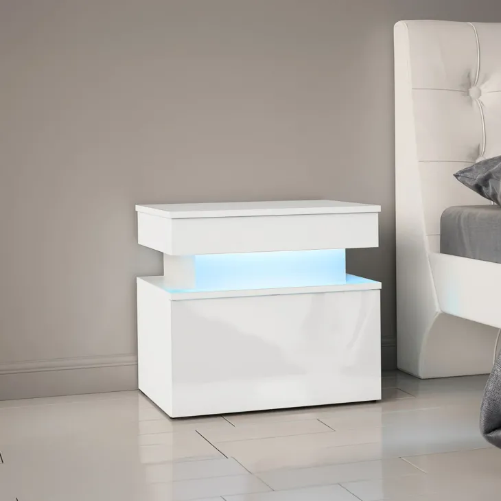 Comodino 55x51h cm 1 cassetto con LED bianco Lumus