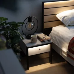 Comodino 40x40h cm 1 cassetto con LED grigio nero Luna
