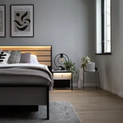 Comodino 40x40h cm 1 cassetto con LED grigio nero Luna