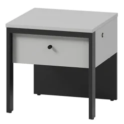 Comodino 40x40h cm 1 cassetto con LED grigio nero Luna