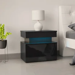 Comodino 55x51h cm 1 cassetto con LED nero Lumus