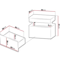 Comodino 55x51h cm 1 cassetto con LED nero Lumus