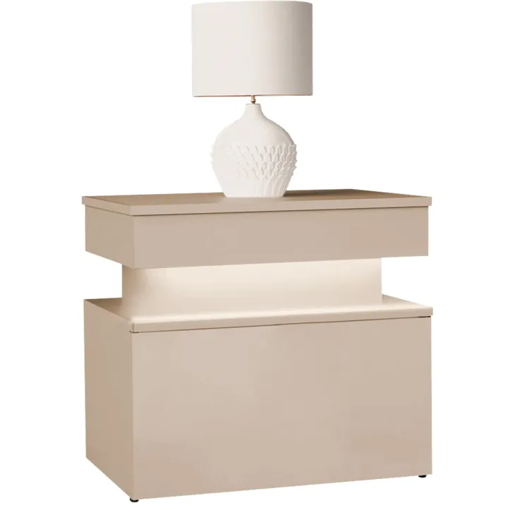 Comodino 55x51h cm 1 cassetto con LED beige cashmere Lumus