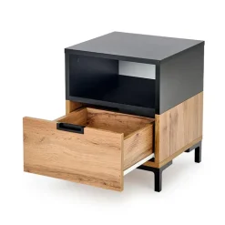 Comodino 40x52h cm 1 cassetto moderno rovere nero Ankara