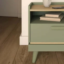 Comodino 50x51h cm 1 cassetto 1 ripiano verde salvia Yu