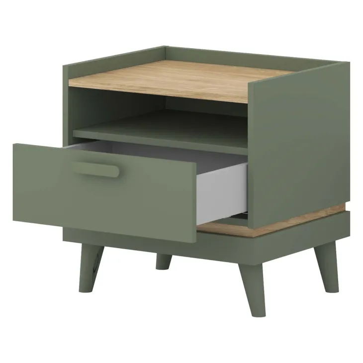 Comodino 50x51h cm 1 cassetto 1 ripiano verde salvia Yu