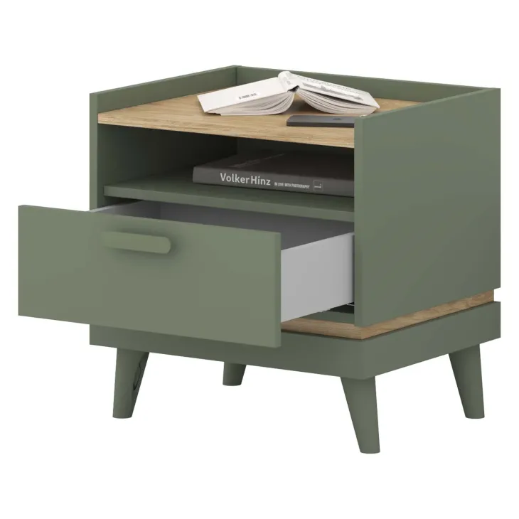 Comodino 50x51h cm 1 cassetto 1 ripiano verde salvia Yu
