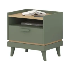 Comodino 50x51h cm 1 cassetto 1 ripiano verde salvia Yu