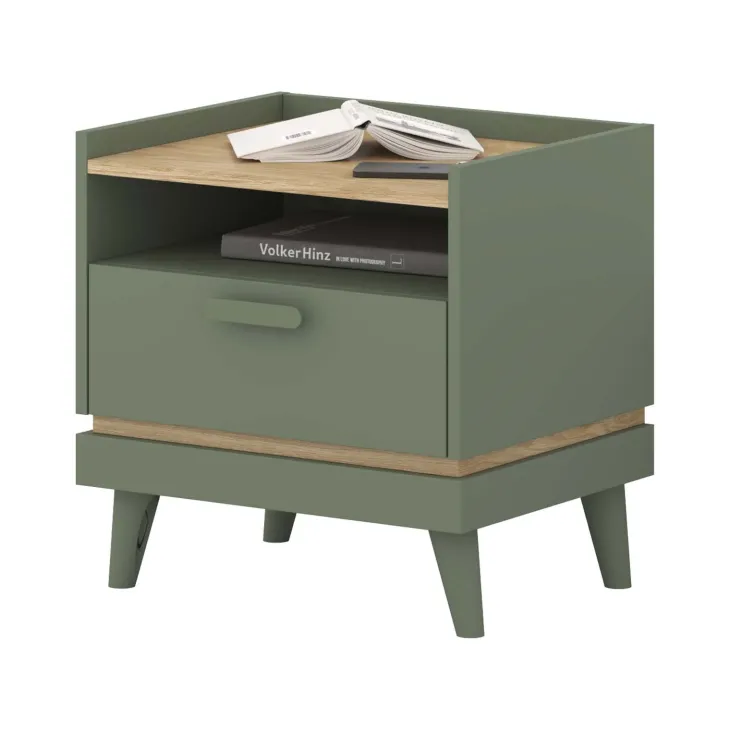 Comodino 50x51h cm 1 cassetto 1 ripiano verde salvia Yu