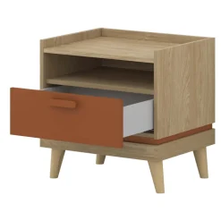 Comodino 50x51h cm 1 cassetto 1 ripiano rovere rosso mattone Yu