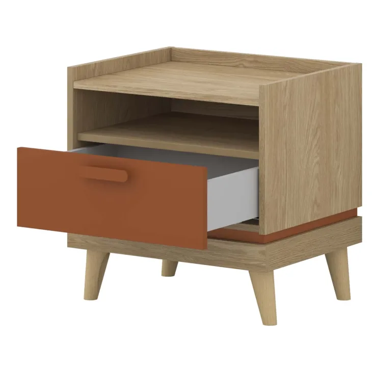 Comodino 50x51h cm 1 cassetto 1 ripiano rovere rosso mattone Yu