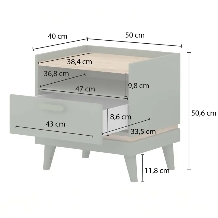 Comodino 50x51h cm 1 cassetto 1 ripiano rovere rosso mattone Yu