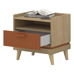 Comodino 50x51h cm 1 cassetto 1 ripiano rovere rosso mattone Yu