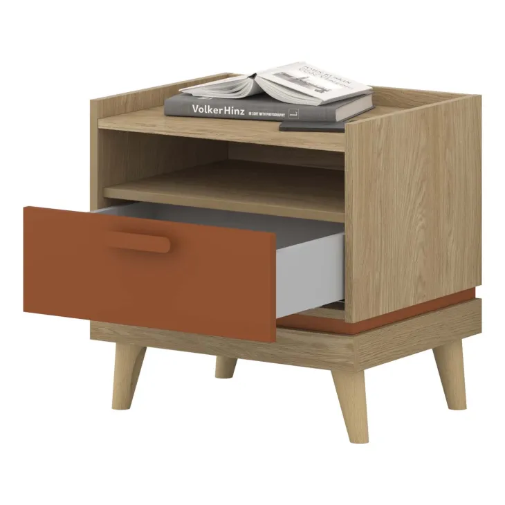 Comodino 50x51h cm 1 cassetto 1 ripiano rovere rosso mattone Yu
