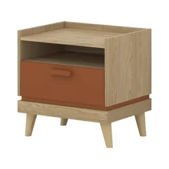 Comodino 50x51h cm 1 cassetto 1 ripiano rovere rosso mattone Yu