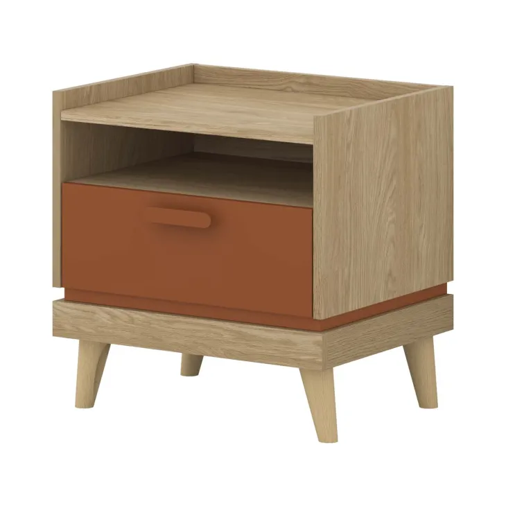 Comodino 50x51h cm 1 cassetto 1 ripiano rovere rosso mattone Yu