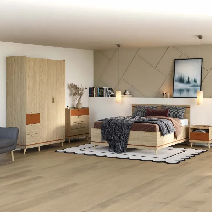 Comodino 50x51h cm 1 cassetto 1 ripiano rovere rosso mattone Yu