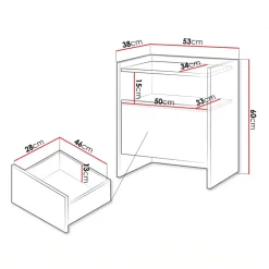 Comodino 53x60h cm 1 cassetto rovere scuro Girone
