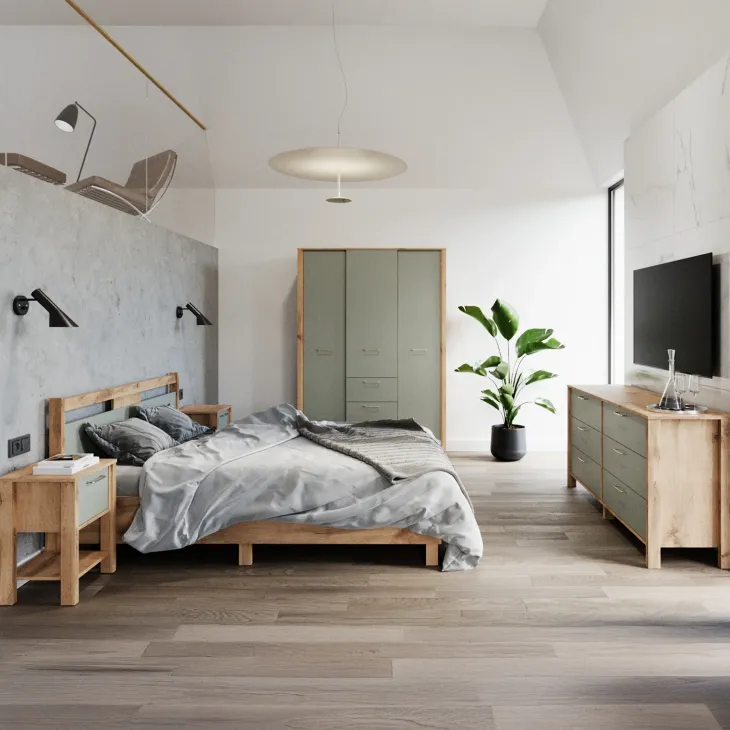 Comodino 42x59h cm 1 cassetto rovere verde Leave