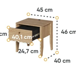 Comodino 45x46h cm 1 cassetto USB C rovere Noor
