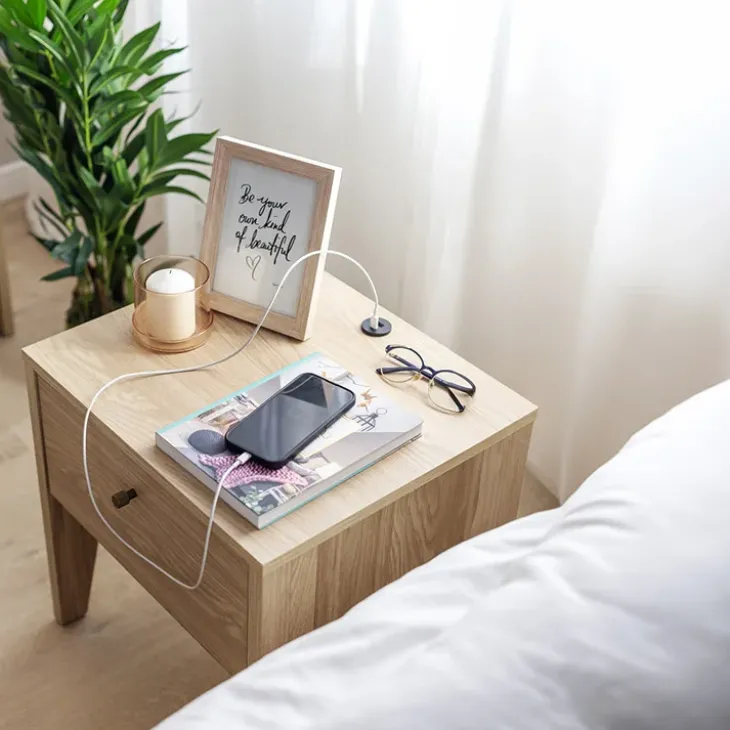 Comodino 45x46h cm 1 cassetto USB C rovere Noor