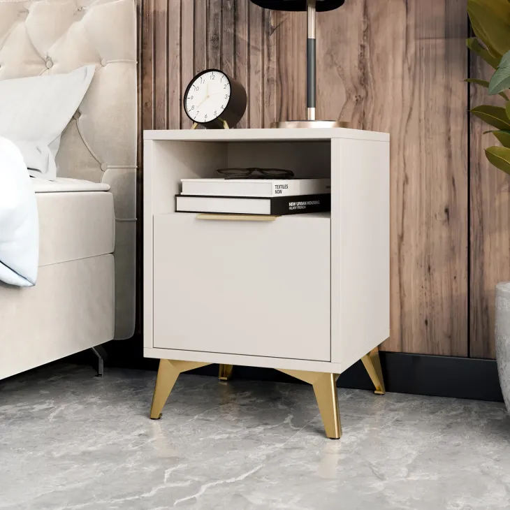 Comodino 44x60h cm 1 cassetto 1 vano beige Miriam