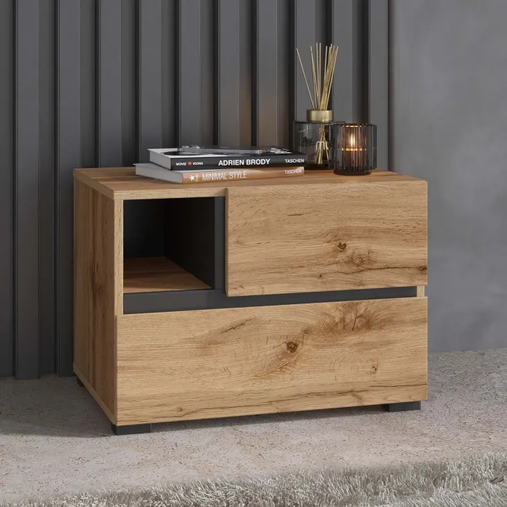 Comodino 55x40h cm con cassetti reversibile rovere Lolla