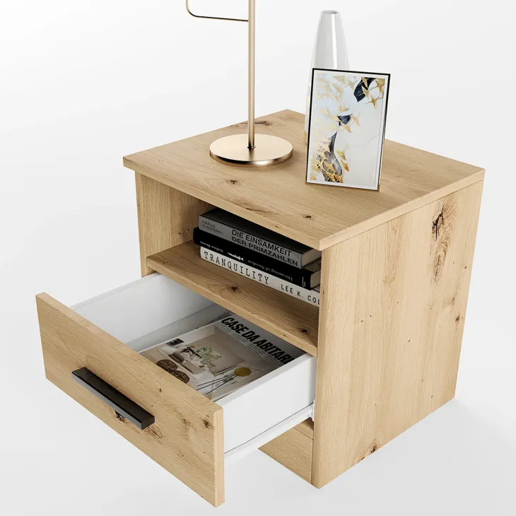 Comodino 40x41h cm con cassetto moderno rovere rustico Selvaggia
