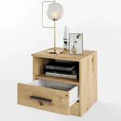 Comodino 40x41h cm con cassetto moderno rovere rustico Selvaggia