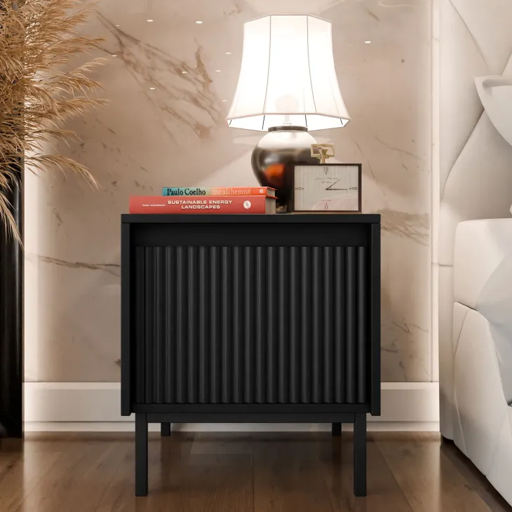 Comodino 45x50h cm design cannettato nero Strike