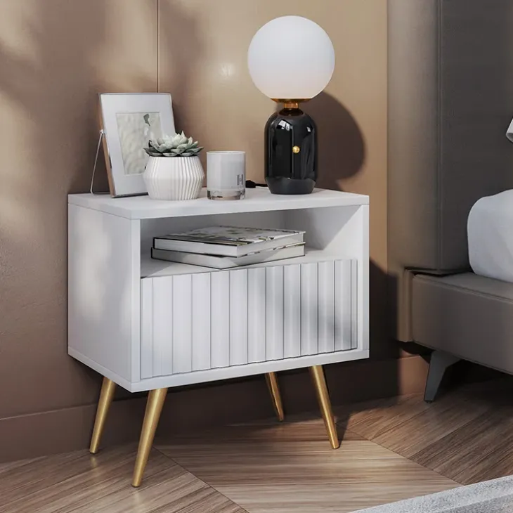 Comodino 47x48h cm moderno cannettato bianco Celestia
