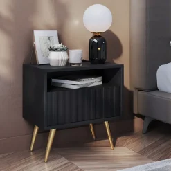 Comodino 47x48h cm moderno cannettato nero Celestia