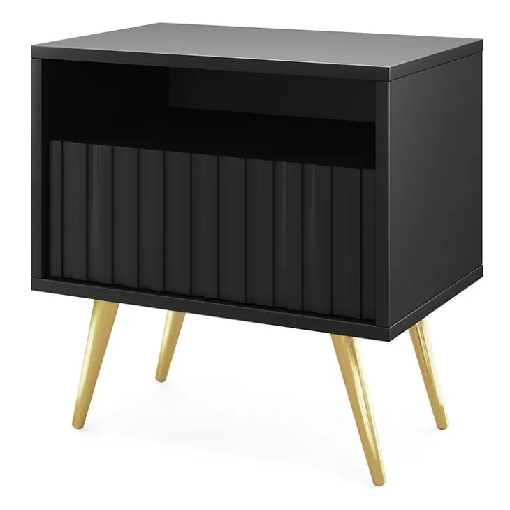 Comodino 47x48h cm moderno cannettato nero Celestia