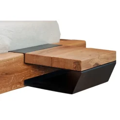 Comodino 39x15h cm sospeso ad incastro legno massello metallo rovere nero Venalia