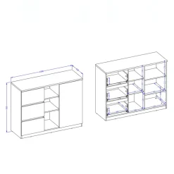 Comò 120x93h cm 1 anta 3 cassetti 3 vani a vista verde salvia rovere Elvira