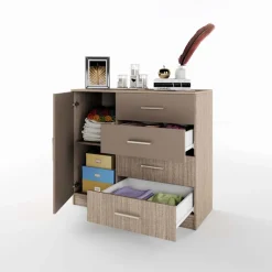 Comò 100x91h cm 1 anta con cassetti rovere scuro marrone Piero