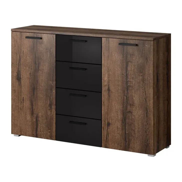 Comò 132x93h cm 2 ante 4 cassetti noce nero lucido Cortina Gihome®