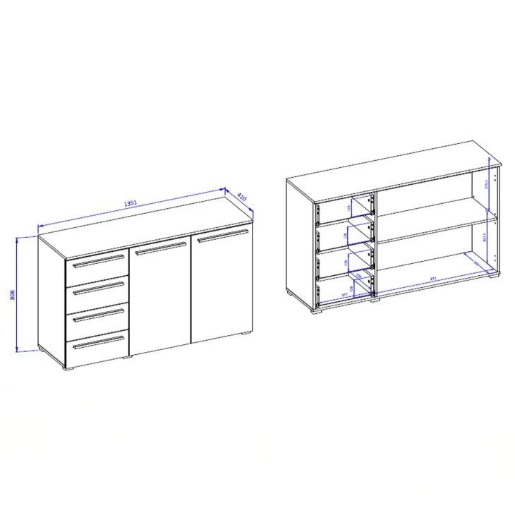 Comò 135x81h cm 2 ante 4 cassetti ossido effetto pietra Frisk