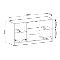 Comò 155x86h cm 2 ante con cassetti moderno antracite quercia Miller