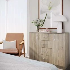 Comò 100x91h cm 2 ante con cassetti moderno rovere sonoma Marian