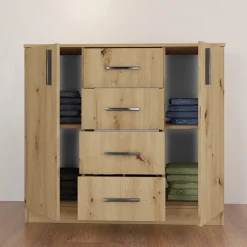 Comò 100x91h cm 2 ante con cassetti moderno rovere rustico Marian