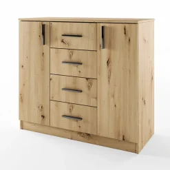 Comò 100x91h cm 2 ante con cassetti moderno rovere rustico Marian