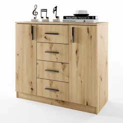 Comò 100x91h cm 2 ante con cassetti moderno rovere rustico Marian
