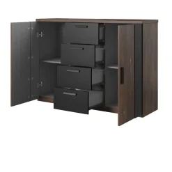 Comò 132x94h cm 2 ante con cassetti quercia scuro nero Vulcano