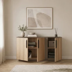 Comò 138x80h cm 3 ante moderno rovere tortora Amelia