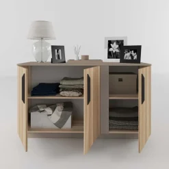 Comò 138x80h cm 3 ante moderno rovere tortora Amelia