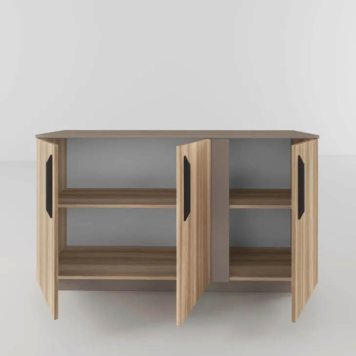 Comò 138x80h cm 3 ante moderno rovere tortora Amelia